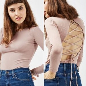 Topshop Lace-up Back Nude Bodysuit NWT